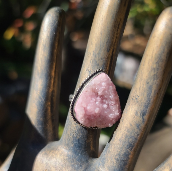Rose quartz 28k drutzy sterling ring sz8.5 - Picture 7 of 9